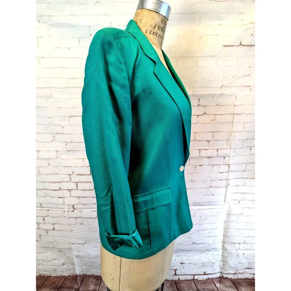 Vintage Christian Dior Womens Skirt Suit Kelly Green Petites 6 Blazer 10 Skirt